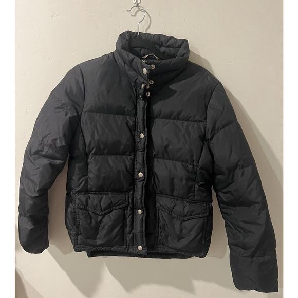 J Crew Women’s Down Feather Button Quilted Collared Puffer Coat Black Size M - Picture 1 of 5